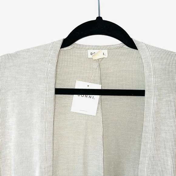 DONNI. NWT Cream Striped Pocket Open Front Cardigan One Size Women’s - Picture 2 of 13